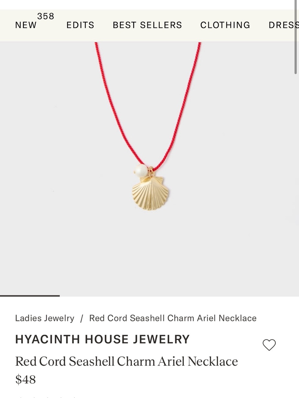 Tuckernuck Red Cord Necklace with Gold Seashell and Pearl